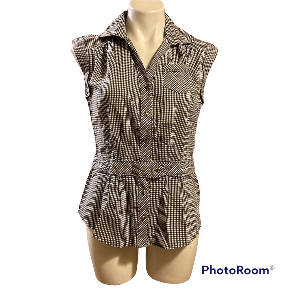 Ecole Black and white gingham button up blouse